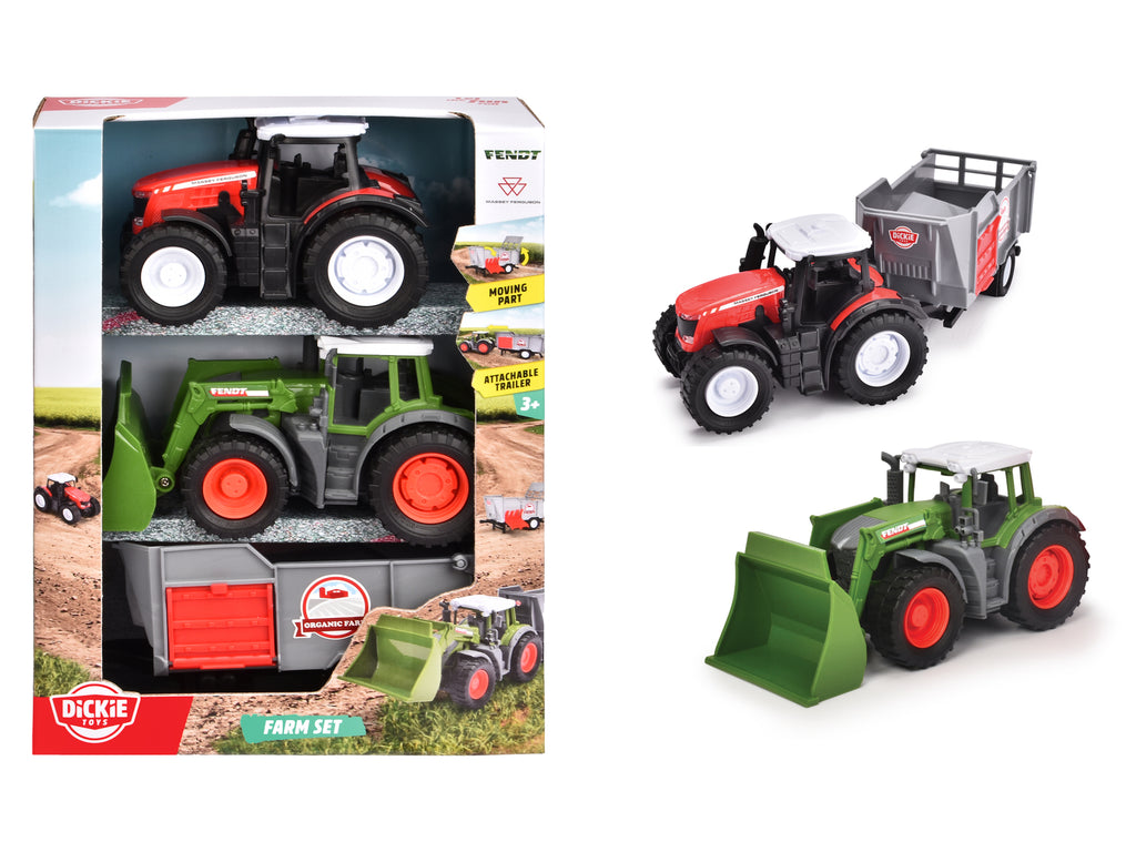 Dickie Toys Farm Set | Massey Ferguson + Fendt met Aanhangwagen