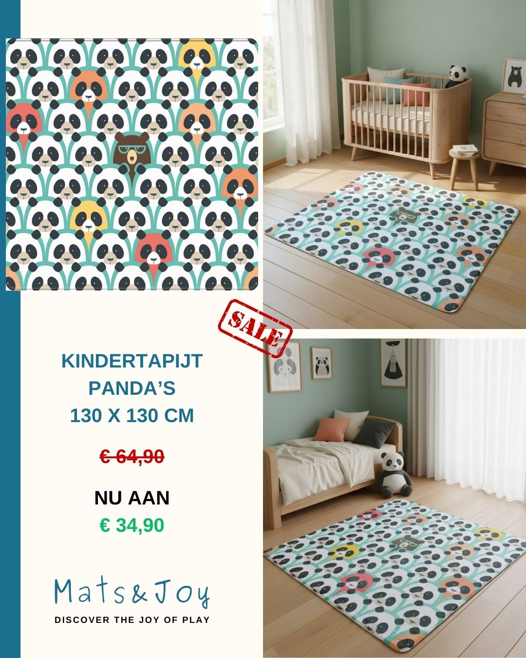 Panda Kindertapijt (130x130cm)