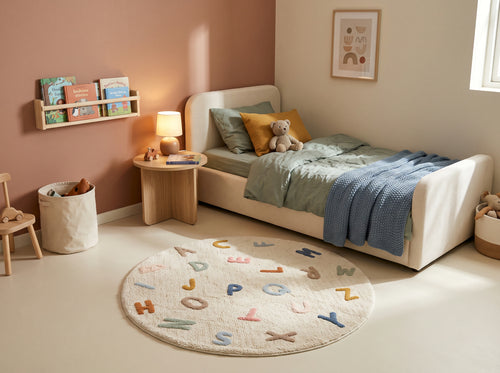Tapis rond ABC pour chambre d’enfant (Ø 110cm)