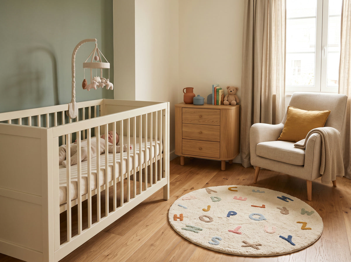 Tapis rond ABC pour chambre d’enfant (Ø 110cm)