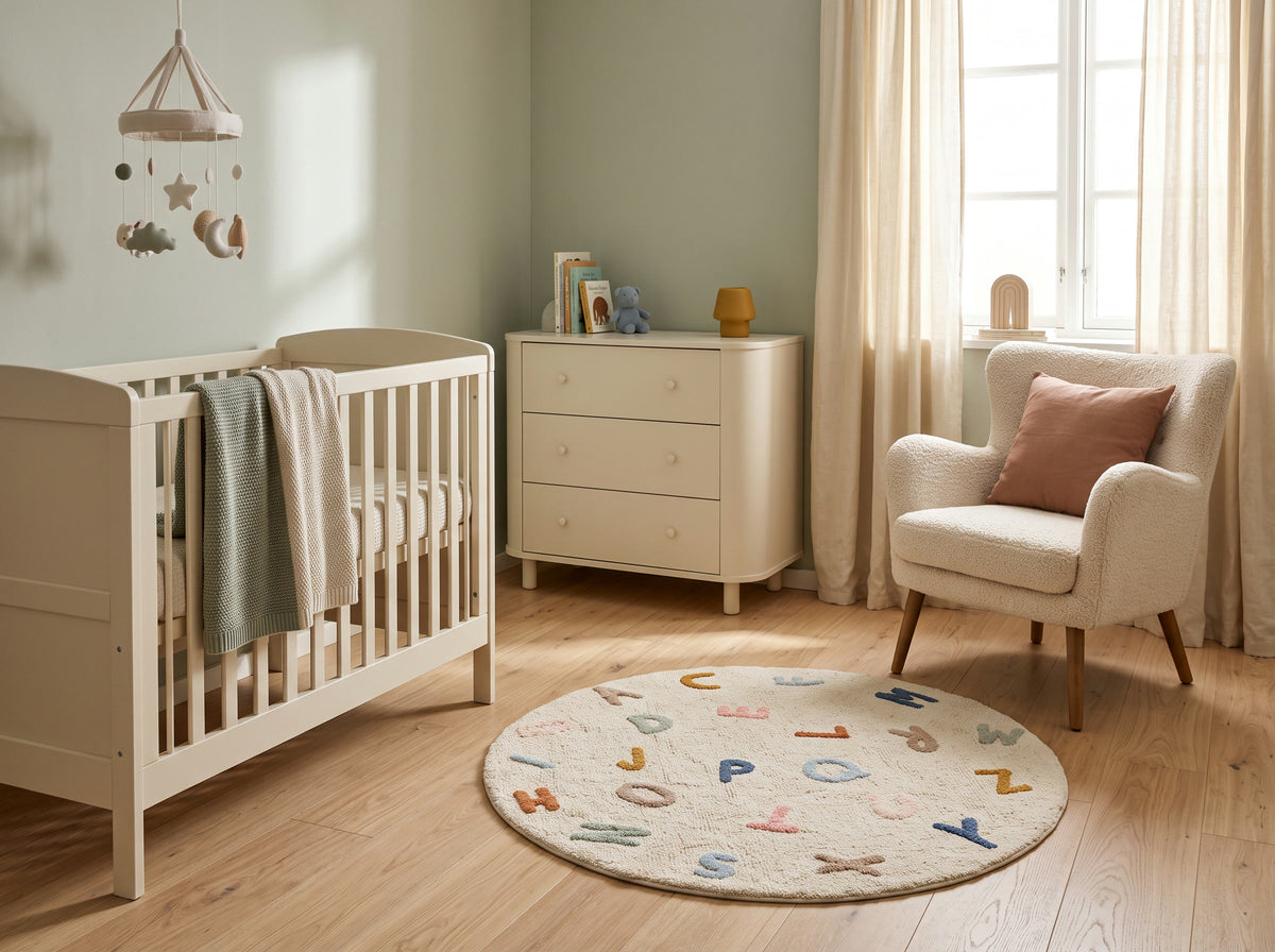 Tapis rond ABC pour chambre d’enfant (Ø 110cm)