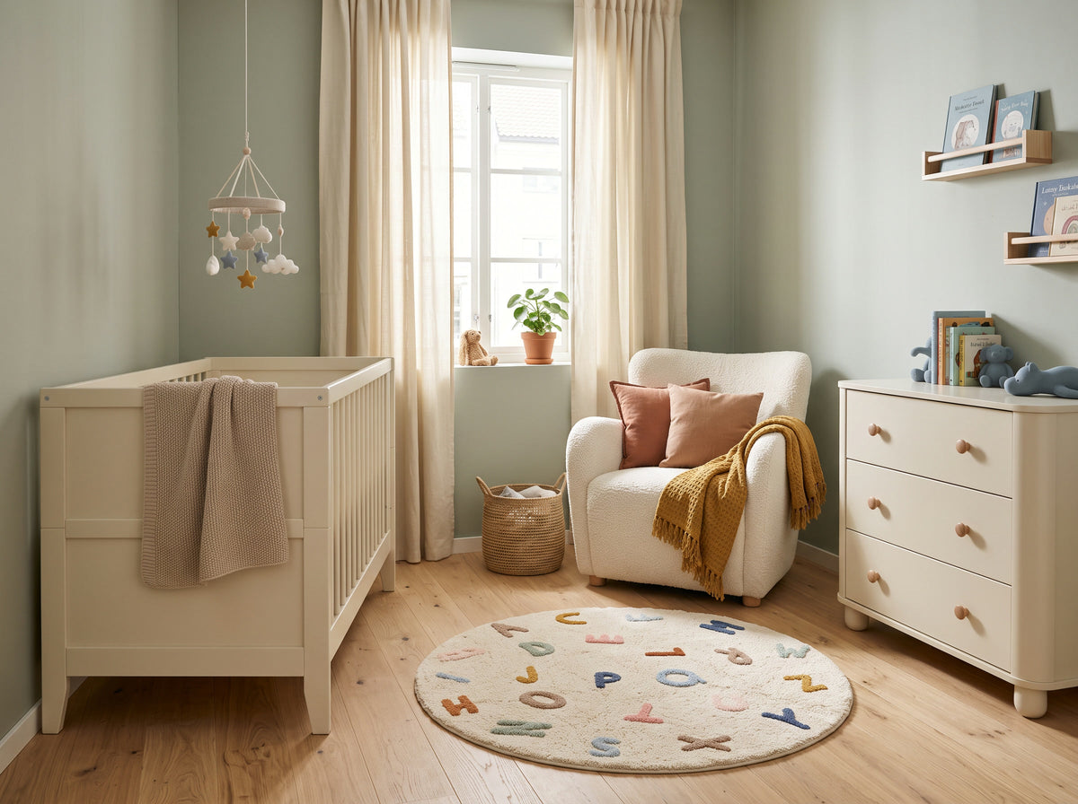 Tapis rond ABC pour chambre d’enfant (Ø 110cm)