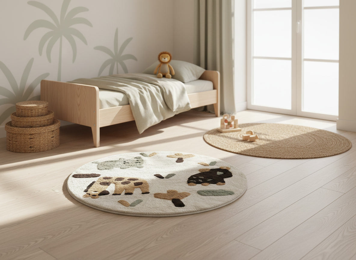 Rond Kinderkamer Vloerkleed Jungle Dieren (Ø 100 cm)