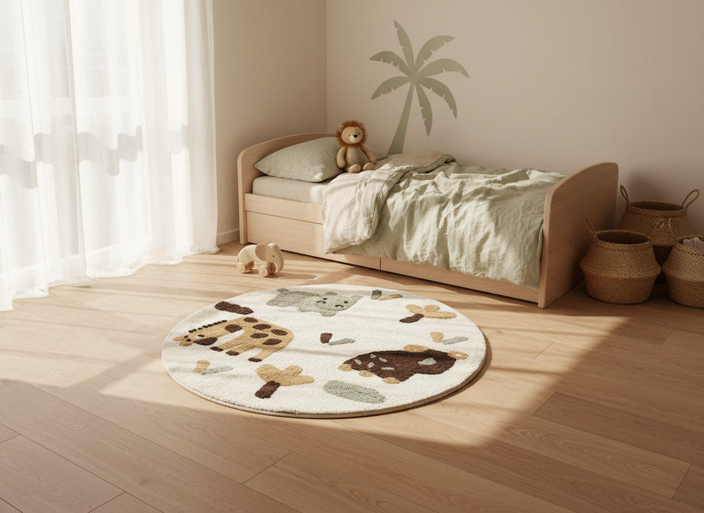 Rond Kinderkamer Vloerkleed Jungle Dieren (Ø 100 cm)