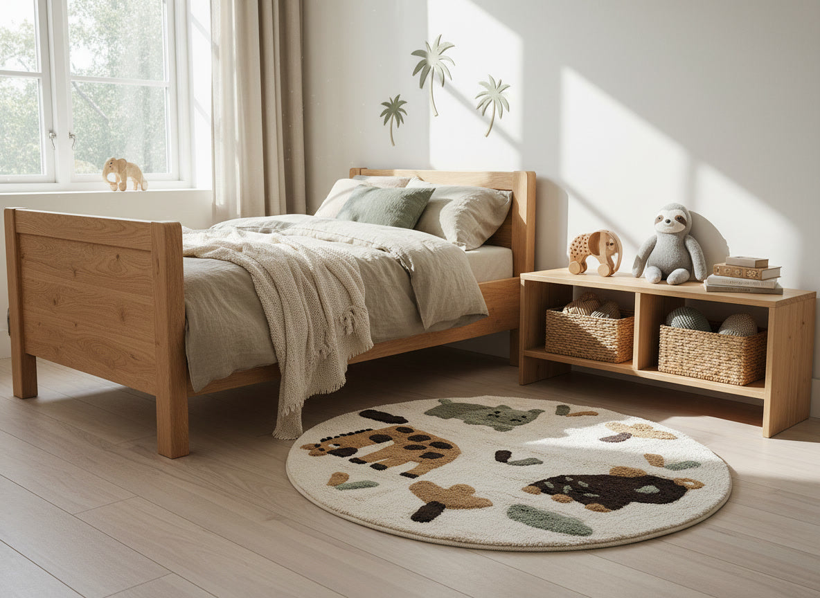 Rond Kinderkamer Vloerkleed Jungle Dieren (Ø 100 cm)