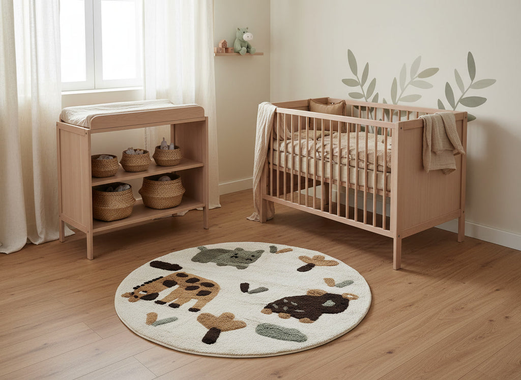 Rond Kinderkamer Vloerkleed Jungle Dieren (Ø 100 cm)