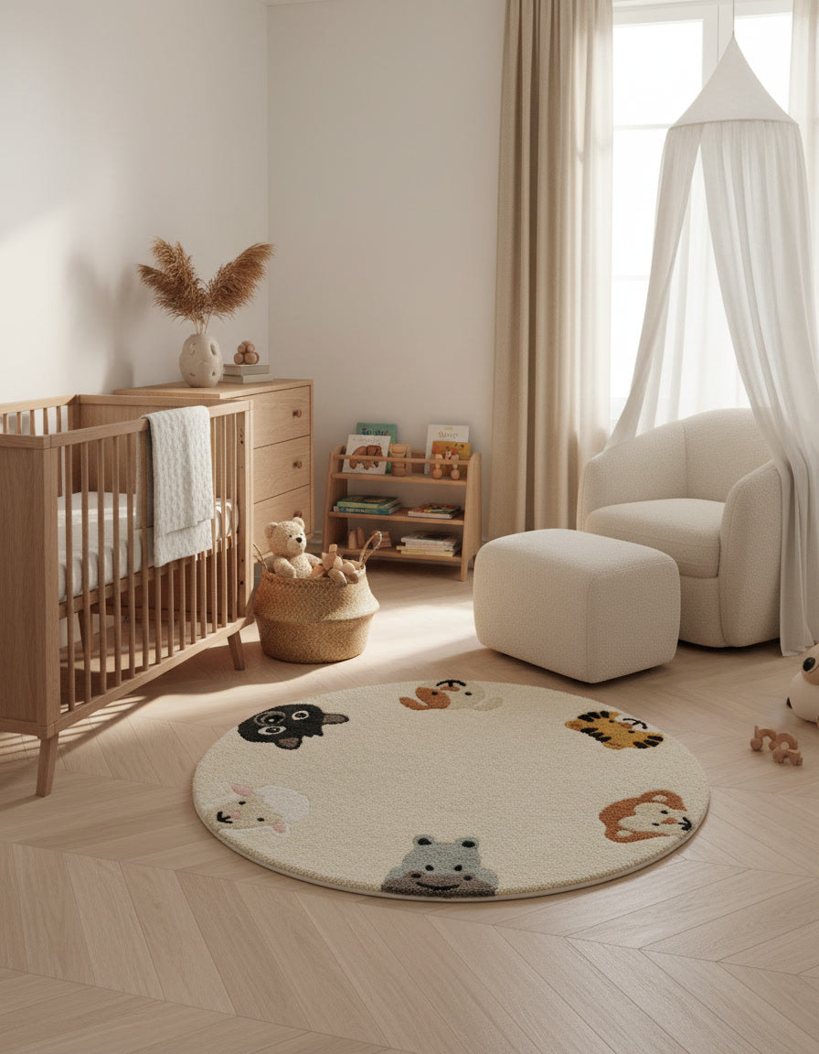 Rond Kinderkamer Tapijtje met Dieren (Ø 100cm)