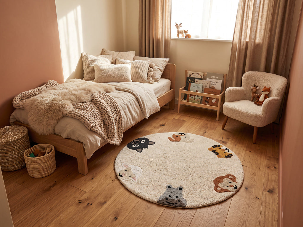 Rond Kinderkamer Tapijtje met Dieren (Ø 100cm)