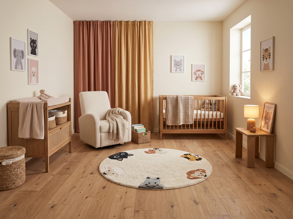 Rond Kinderkamer Tapijtje met Dieren (Ø 100cm)