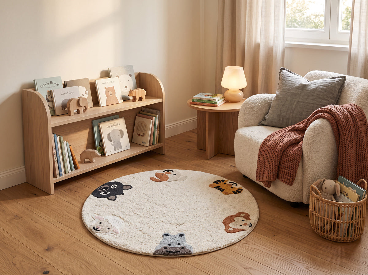 Rond Kinderkamer Tapijtje met Dieren (Ø 100cm)